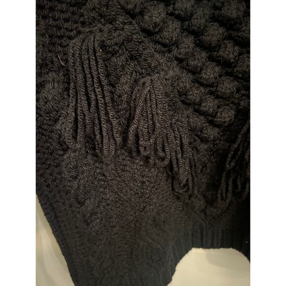 Zara Women's Black Cable Knit Fringe M Sweater Oversized Fisherman Whimsygoth - Picture 8 of 11